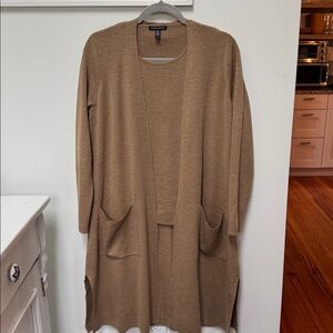 Eileen Fisher Merino Wool long cardigan (small holes) & shell set.  S/P